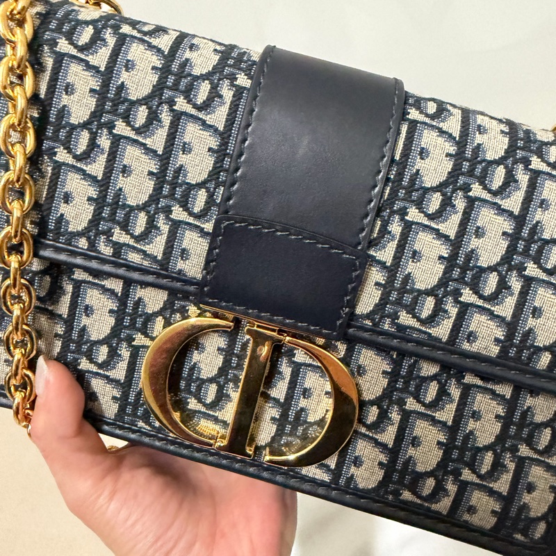 Dior 30 Montaigne 老花 CD 鏈條包 深藍 Oblique 經典款 9成新 正品 義大利製-8