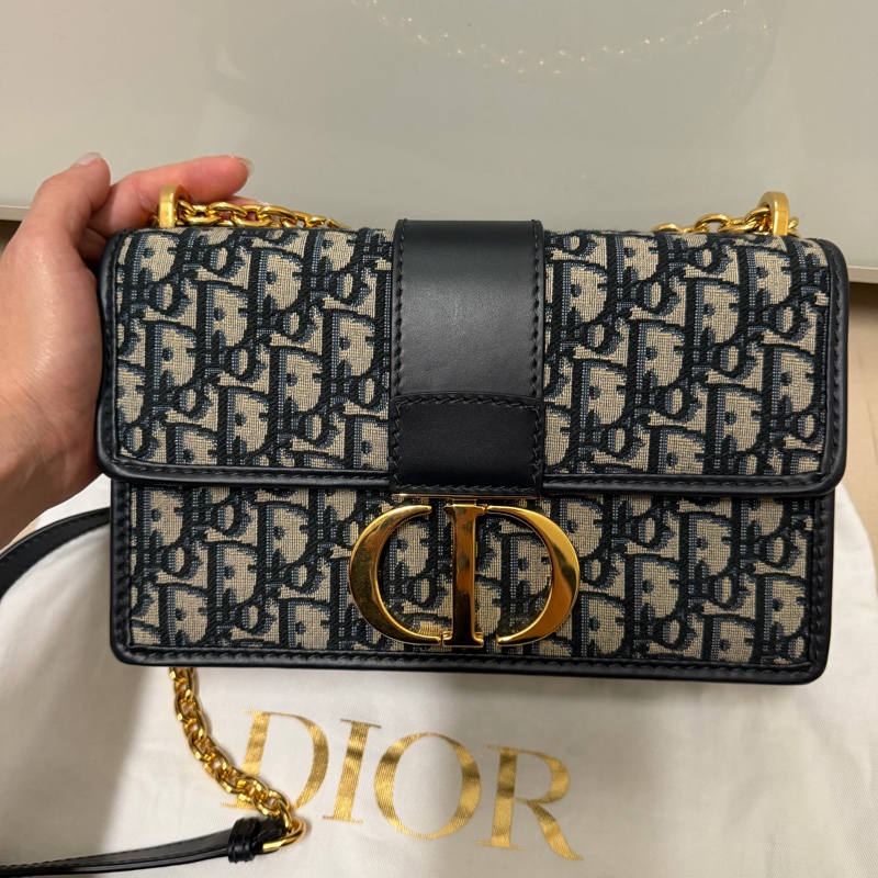 Dior 30 Montaigne 老花 CD 鏈條包 深藍 Oblique 經典款 9成新 正品 義大利製-9
