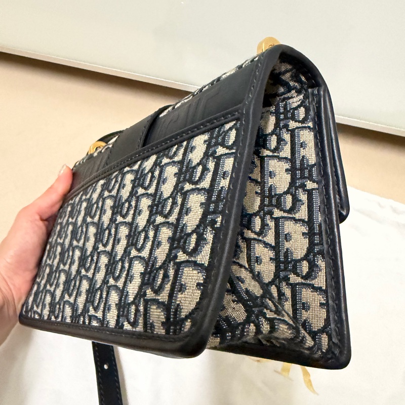 Dior 30 Montaigne 老花 CD 鏈條包 深藍 Oblique 經典款 9成新 正品 義大利製-11