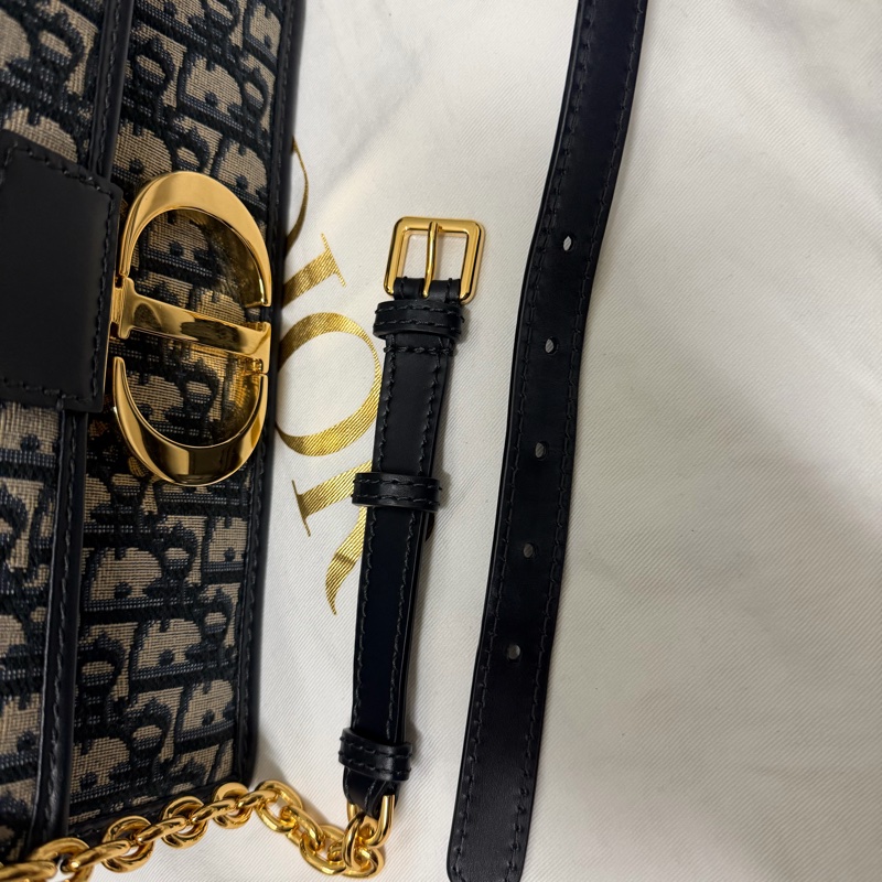 Dior 30 Montaigne 老花 CD 鏈條包 深藍 Oblique 經典款 9成新 正品 義大利製-13
