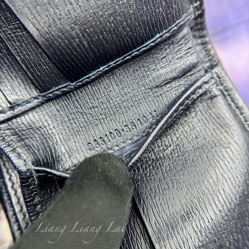 GUCCI 古馳經典金屬標牛皮壓紋深藍色對開短夾-3