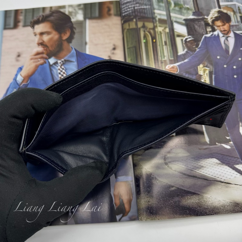 GUCCI 古馳經典金屬標牛皮壓紋深藍色對開短夾-10