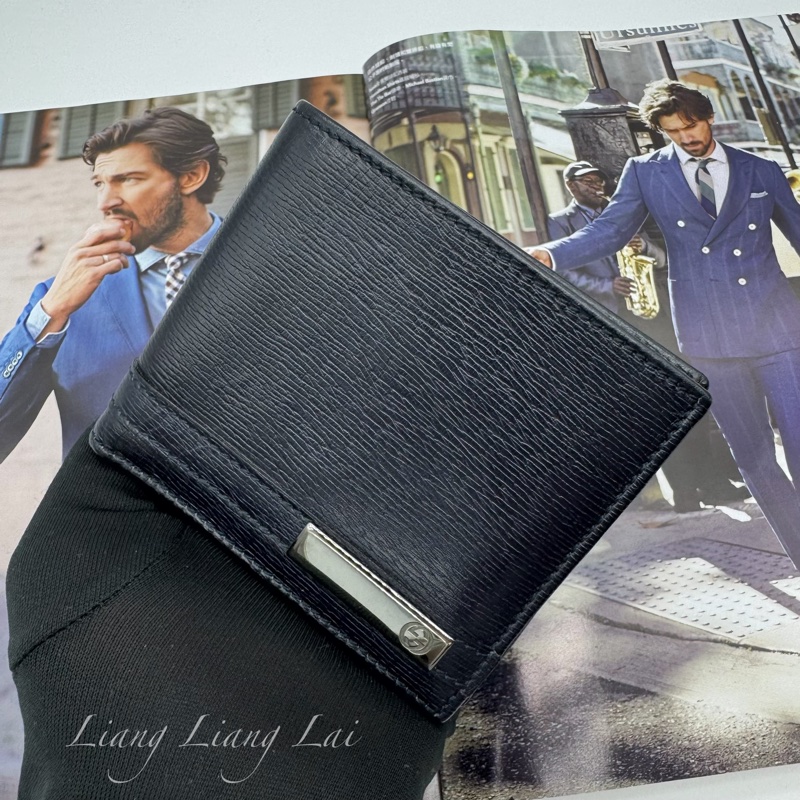 GUCCI 古馳經典金屬標牛皮壓紋深藍色對開短夾-13