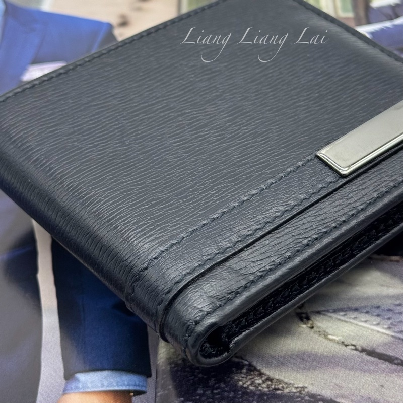 GUCCI 古馳經典金屬標牛皮壓紋深藍色對開短夾-19