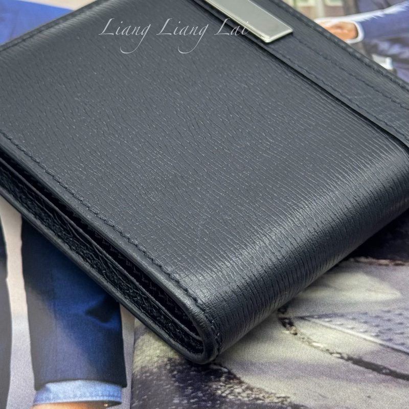 GUCCI 古馳經典金屬標牛皮壓紋深藍色對開短夾-21