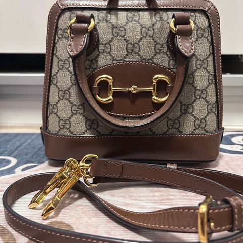 《降價售、誠可議》Gucci Horsebit 1955 Mini Top Handle 貝殼包 焦糖棕
