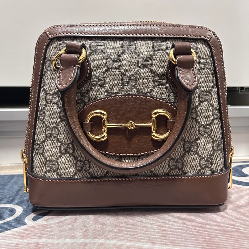 《降價售、誠可議》Gucci Horsebit 1955 Mini Top Handle 貝殼包 焦糖棕-4