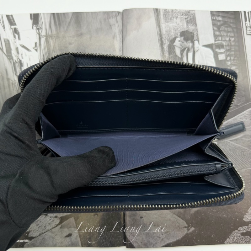 GUCCI 古馳 GG 壓紋小牛皮拉鍊深藍色長夾-5