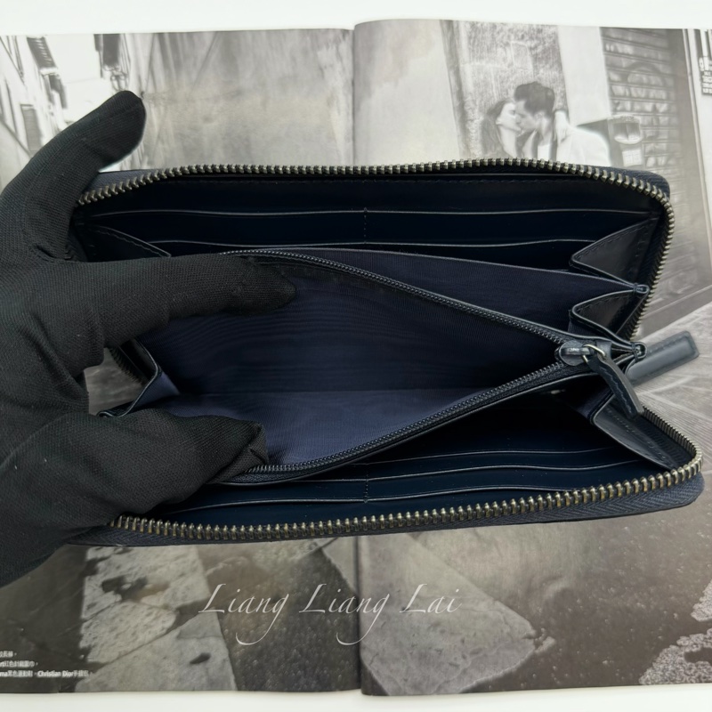 GUCCI 古馳 GG 壓紋小牛皮拉鍊深藍色長夾-7