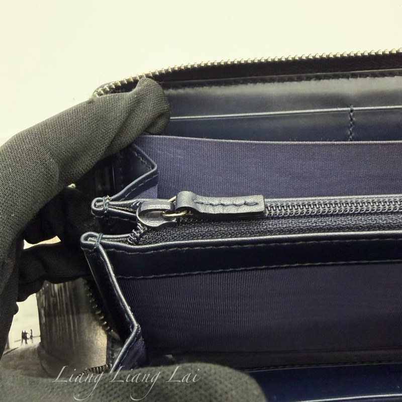 GUCCI 古馳 GG 壓紋小牛皮拉鍊深藍色長夾-8