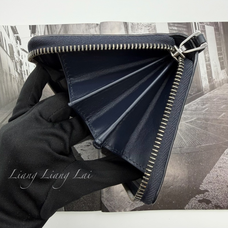 GUCCI 古馳 GG 壓紋小牛皮拉鍊深藍色長夾-10