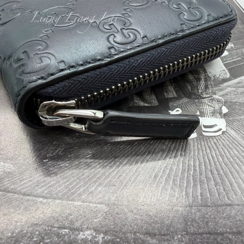 GUCCI 古馳 GG 壓紋小牛皮拉鍊深藍色長夾-12