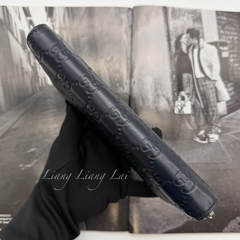 GUCCI 古馳 GG 壓紋小牛皮拉鍊深藍色長夾-16