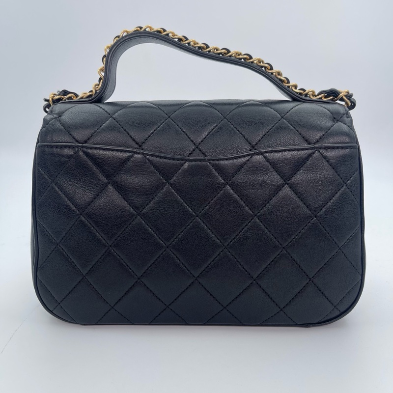 「JL精品代購」香奈兒黑金19Bag皮穿手柄handle小號2way郵差包-3