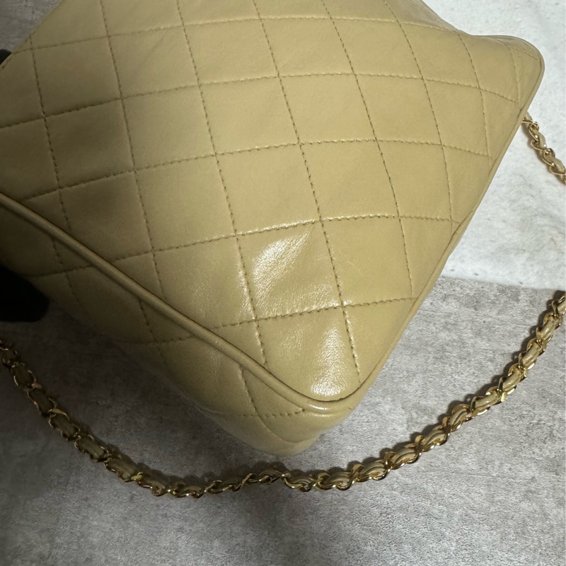 正品 Chanel vintage奶茶色菠蘿釦方包-3