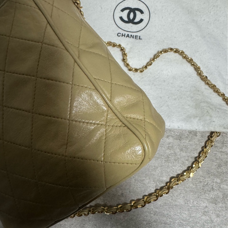 正品 Chanel vintage奶茶色菠蘿釦方包-4