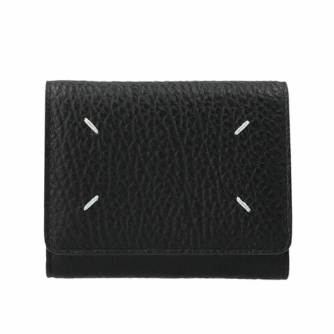 【Maison Margiela】四針 壓花小牛皮 三折 拉鍊零錢袋 短夾 皮夾 卡夾 黑色 SA3UI0010P4455T8013