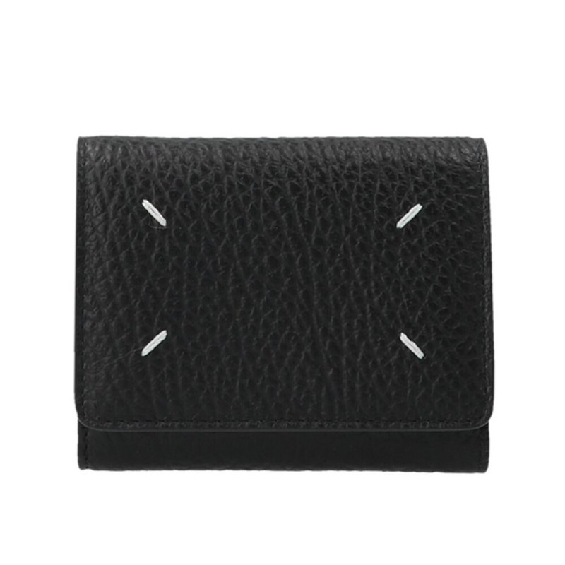 【Maison Margiela】四針 壓花小牛皮 三折 拉鍊零錢袋 短夾 皮夾 卡夾 黑色 SA3UI0010P4455T8013-3