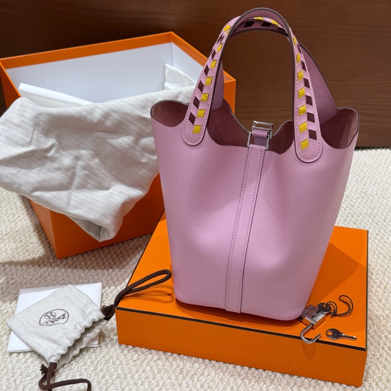 99新 閑置品Hermes/爱马仕 菜篮子18锦葵紫银扣epsom-8