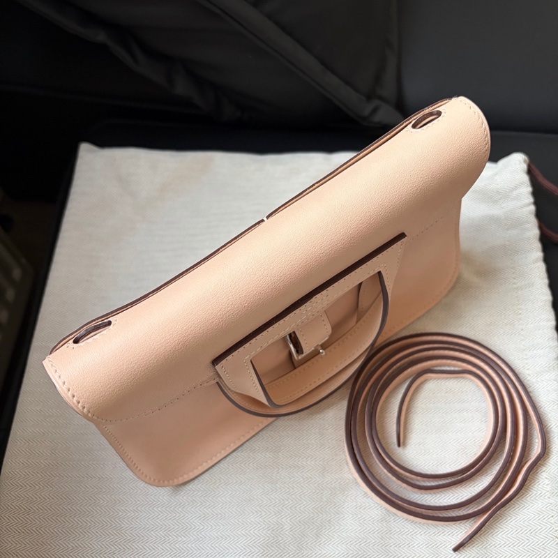 Hermes 愛馬仕 Halzan mini 22 薔薇粉銀扣 Swift皮 X刻-4