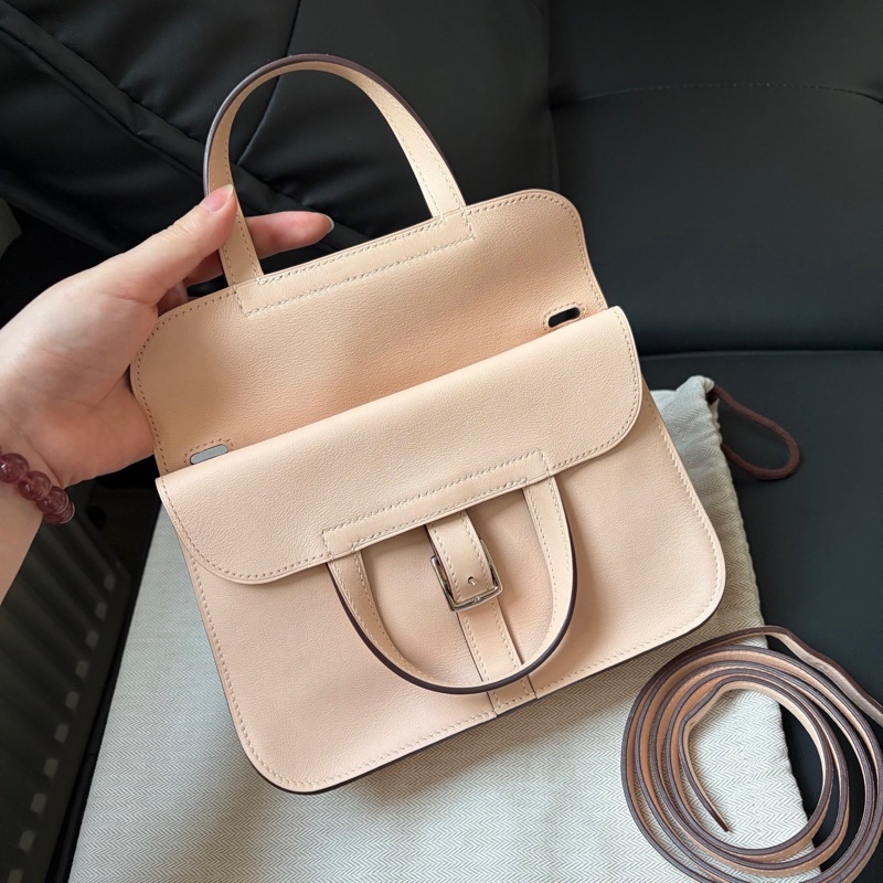 Hermes 愛馬仕 Halzan mini 22 薔薇粉銀扣 Swift皮 X刻-7