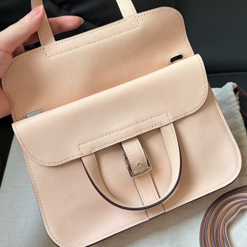 Hermes 愛馬仕 Halzan mini 22 薔薇粉銀扣 Swift皮 X刻-10