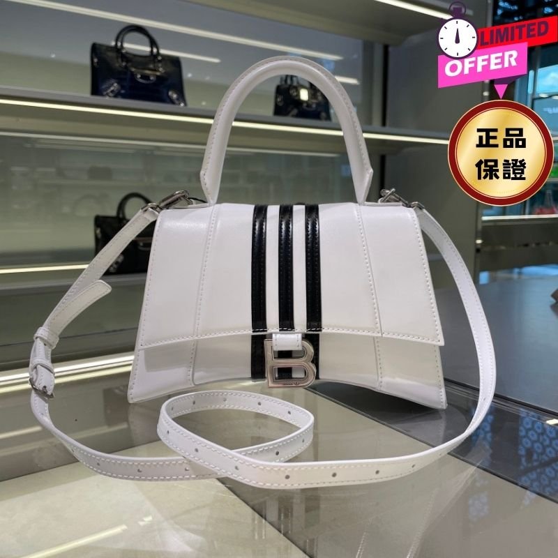 ⏰限時特賣價🌺Balenciaga x adidas 593546 小款 Hourglass S 小牛皮沙漏包 白色-0
