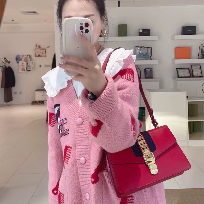 GUCCI Sylvie 金扣 條紋織帶羅緞蝴蝶結寬版肩帶 手提肩背斜背包小號 26x6x16 98新配件塵袋-0