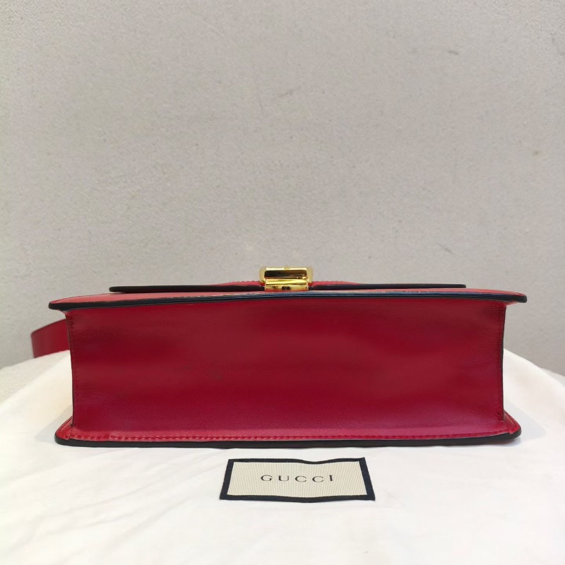 GUCCI Sylvie 金扣 條紋織帶羅緞蝴蝶結寬版肩帶 手提肩背斜背包小號  26x6x16 98新配件塵袋-4