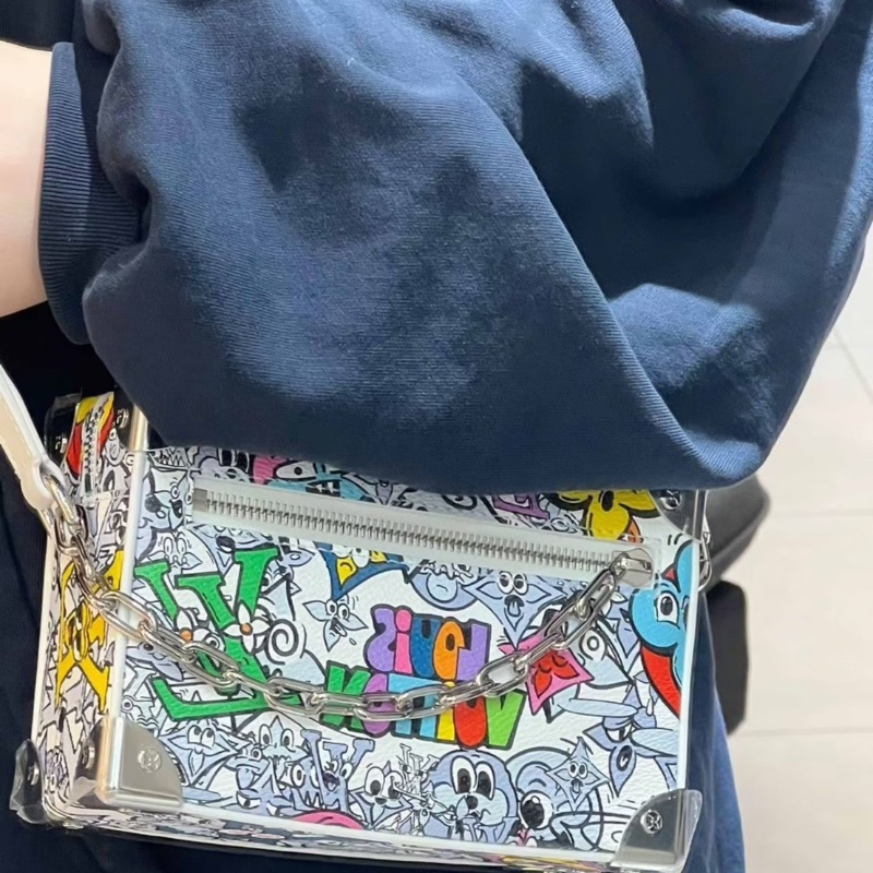 LV SOFT TRUNK Mini 1155 列 塗層帆布牛皮飾邊 方盒子包 18.5cm*8*13 全新配件塵袋-0