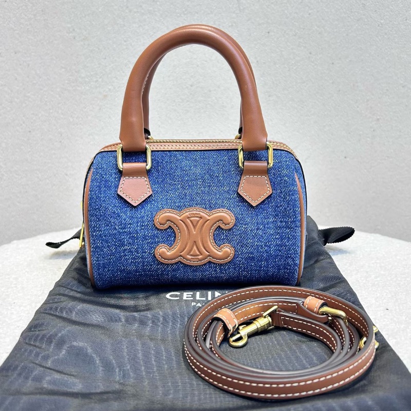 CELINE 牛仔波士頓包肩背斜背手提包 迷你 牛仔藍  14*7.5*9.5 全新配件塵袋肩帶-1