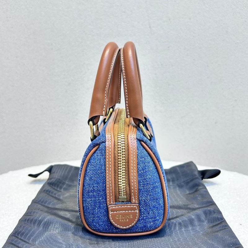 CELINE 牛仔波士頓包肩背斜背手提包 迷你 牛仔藍  14*7.5*9.5 全新配件塵袋肩帶-3