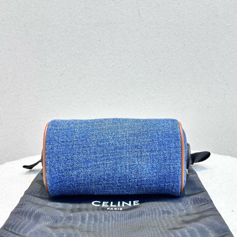 CELINE 牛仔波士頓包肩背斜背手提包 迷你 牛仔藍  14*7.5*9.5 全新配件塵袋肩帶-5