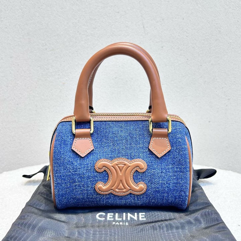 CELINE 牛仔波士頓包肩背斜背手提包 迷你 牛仔藍  14*7.5*9.5 全新配件塵袋肩帶-7