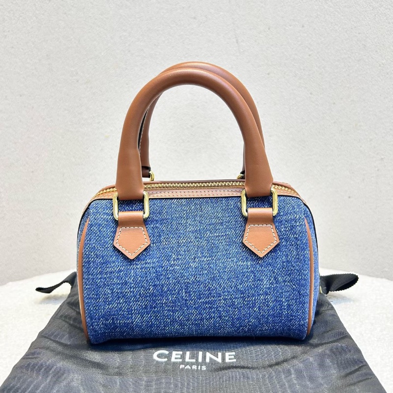 CELINE 牛仔波士頓包肩背斜背手提包 迷你 牛仔藍  14*7.5*9.5 全新配件塵袋肩帶-8