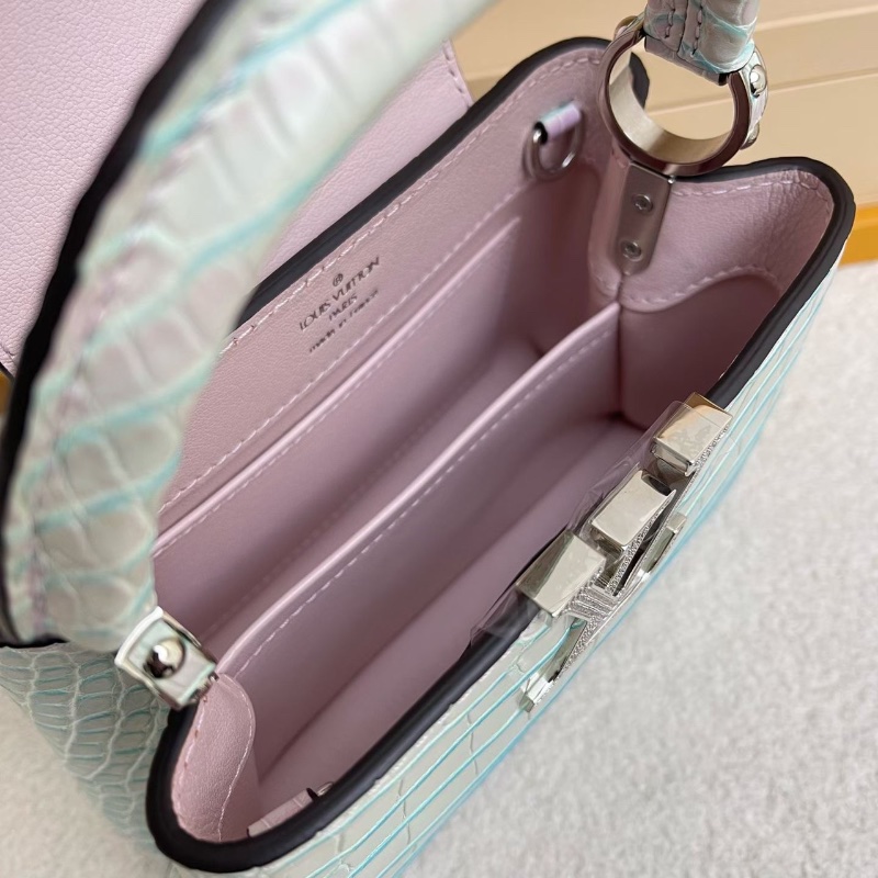 LVcap capucines mini 限量炫彩 鑽扣 稀有皮 鰐魚皮藍絲玫瑰  20x8x16  全新配件塵袋盒子-2