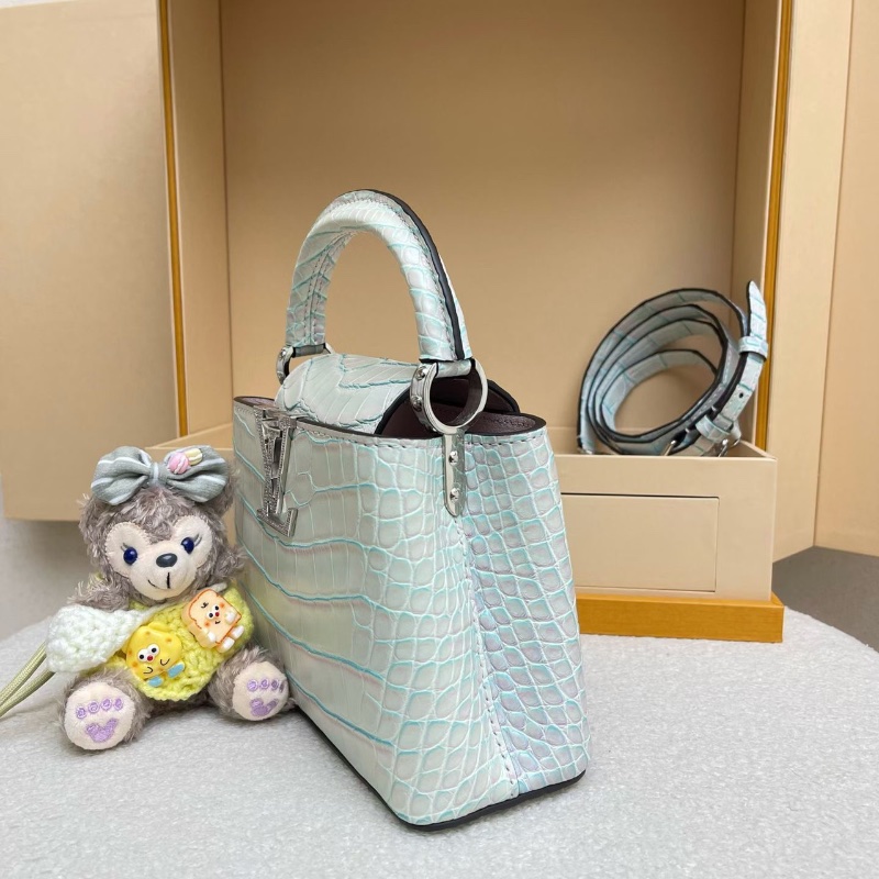 LVcap capucines mini 限量炫彩 鑽扣 稀有皮 鰐魚皮藍絲玫瑰  20x8x16  全新配件塵袋盒子-6