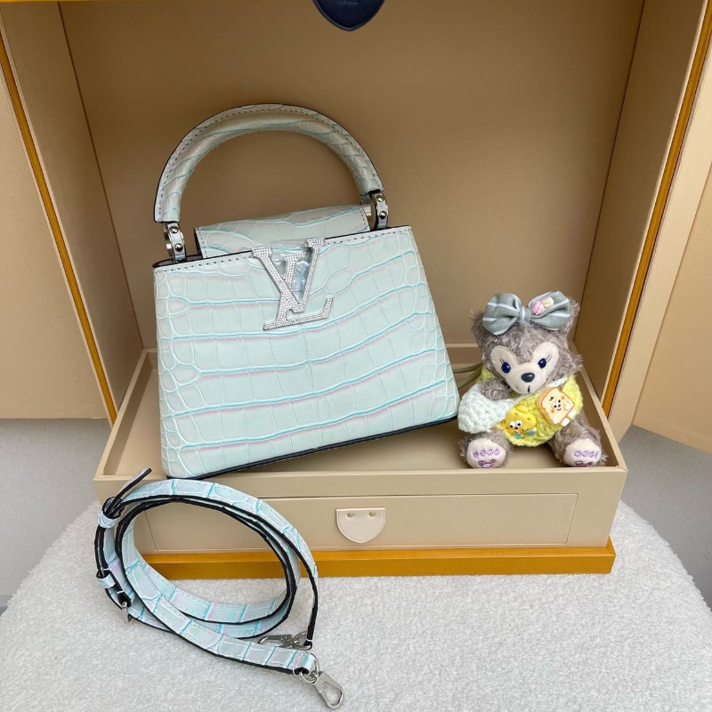 LVcap capucines mini 限量炫彩 鑽扣 稀有皮 鰐魚皮藍絲玫瑰  20x8x16  全新配件塵袋盒子-8