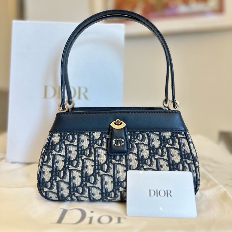 DIOR Key 金扣 Oblique老花刺繡光面牛皮革腋下包肩背包手提包 22*12*12.5 全新配件塵袋盒子-1