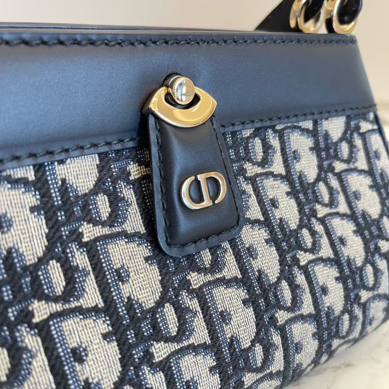 DIOR Key 金扣 Oblique老花刺繡光面牛皮革腋下包肩背包手提包 22*12*12.5 全新配件塵袋盒子-3