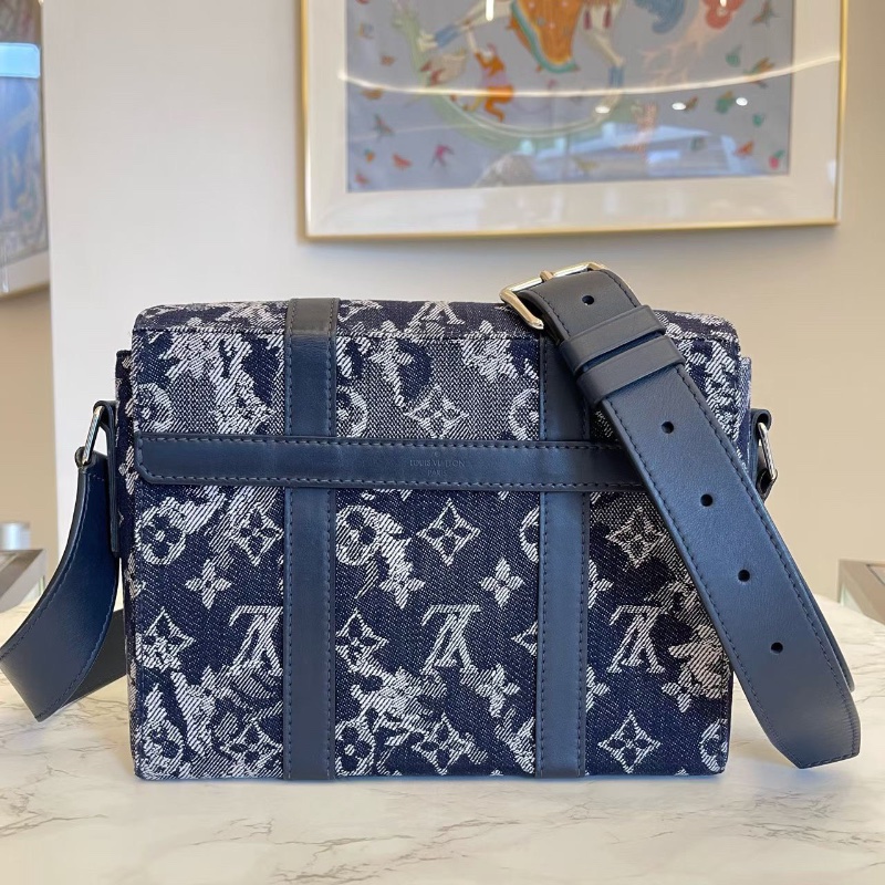 LV Trunk Tapestry老花滿印丹寧郵差硬盒子包 24*5.5*18 98新配件塵袋-7