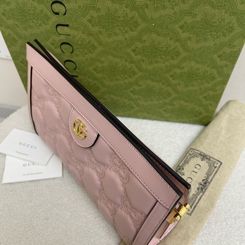 GUCCI Matelassé金色徽標鏈條帆布雙肩帶 粉色 夾子包  25.91*7.87*17.53cm  全新配件塵袋-4