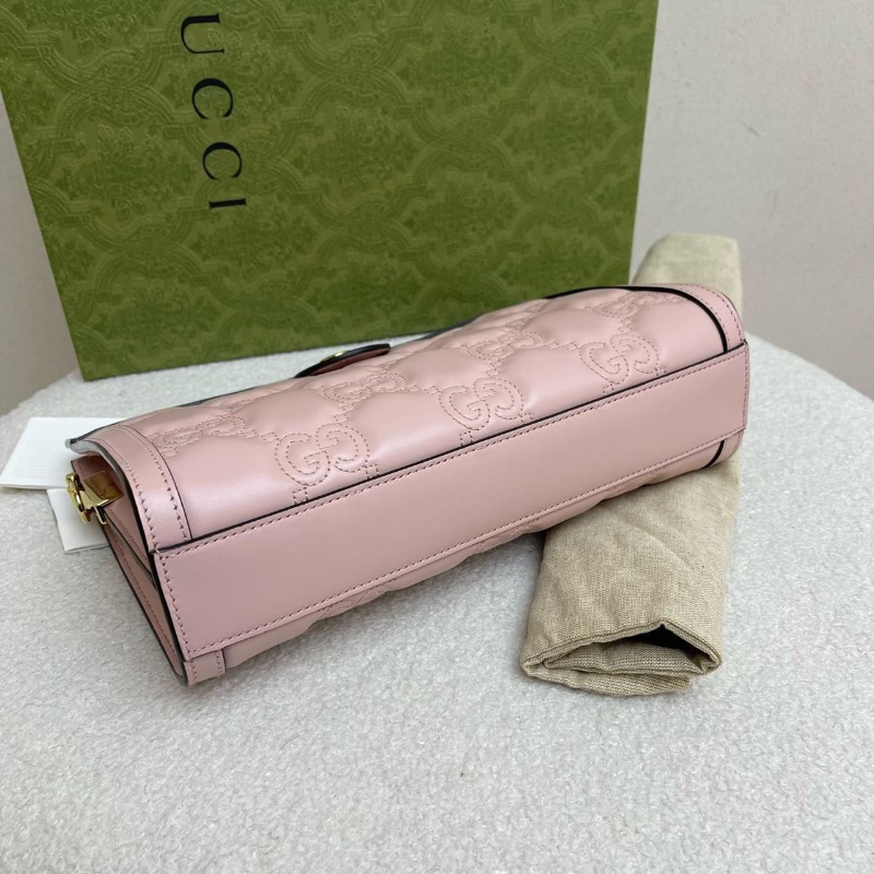GUCCI Matelassé金色徽標鏈條帆布雙肩帶 粉色 夾子包  25.91*7.87*17.53cm  全新配件塵袋-5
