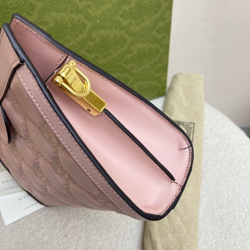 GUCCI Matelassé金色徽標鏈條帆布雙肩帶 粉色 夾子包  25.91*7.87*17.53cm  全新配件塵袋-6