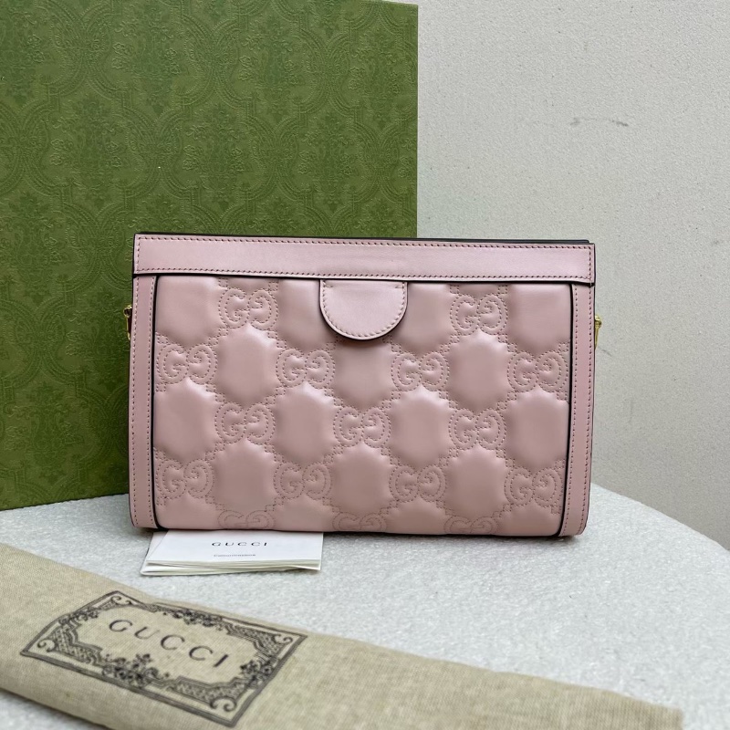 GUCCI Matelassé金色徽標鏈條帆布雙肩帶 粉色 夾子包  25.91*7.87*17.53cm  全新配件塵袋-7