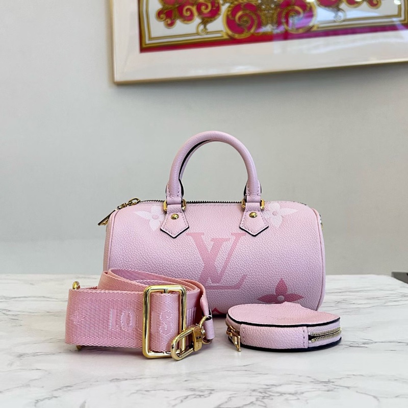LV 巴比龍 Summer BundlePapillon 漸變老花紋 小牛皮 二合一手提包肩背斜背包小號 櫻花粉 20*10*10cm  99新配件塵袋-1