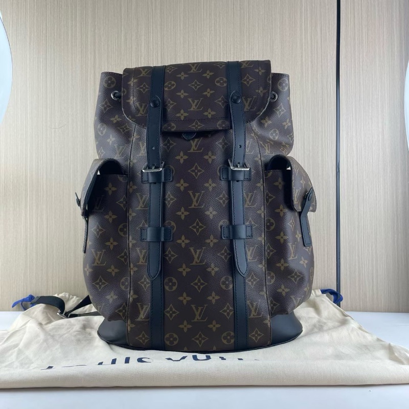 LV Christopher 老花 後背包登山包 小號 芯片款34*44*12 98新配件塵袋-1
