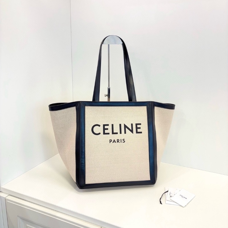 Celine 香草色帆布拼黑皮蝙蝠大tote托特包/沙灘包  30*30*25 全新閒置配件塵袋-3