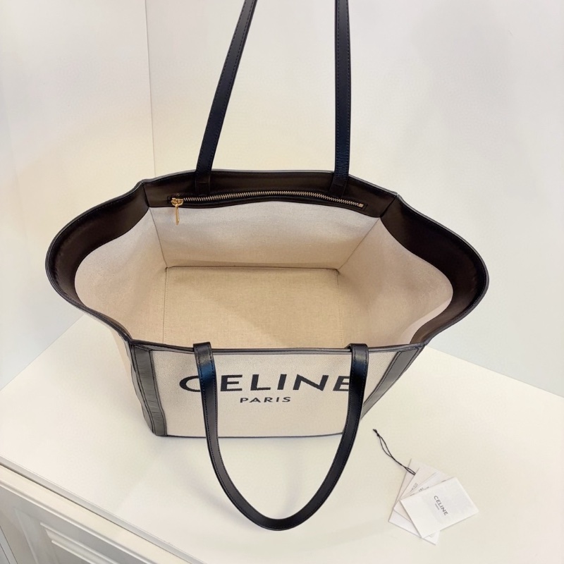 Celine 香草色帆布拼黑皮蝙蝠大tote托特包/沙灘包  30*30*25 全新閒置配件塵袋-4
