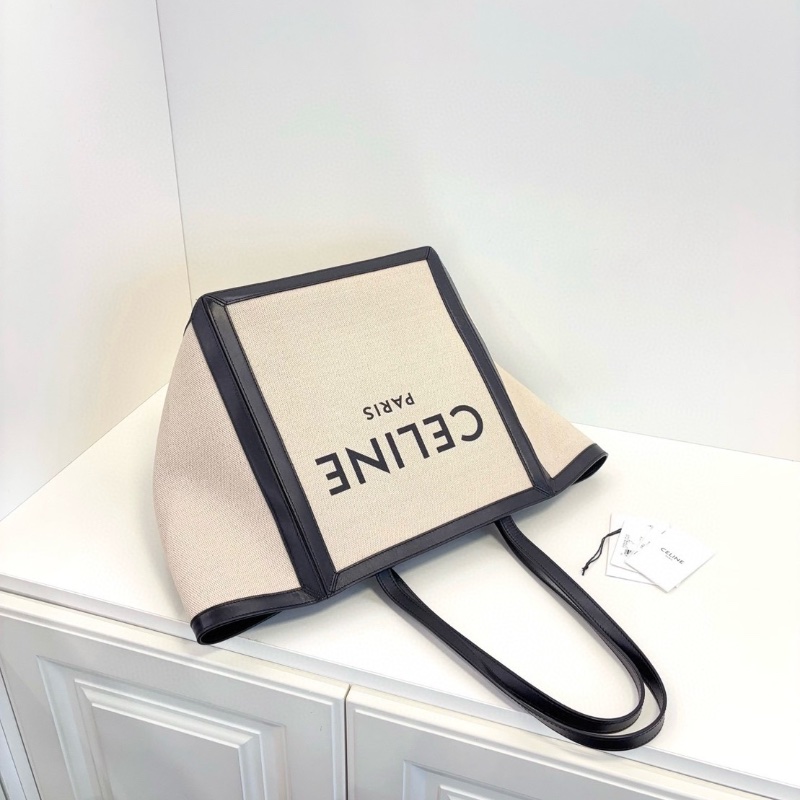 Celine 香草色帆布拼黑皮蝙蝠大tote托特包/沙灘包  30*30*25 全新閒置配件塵袋-6
